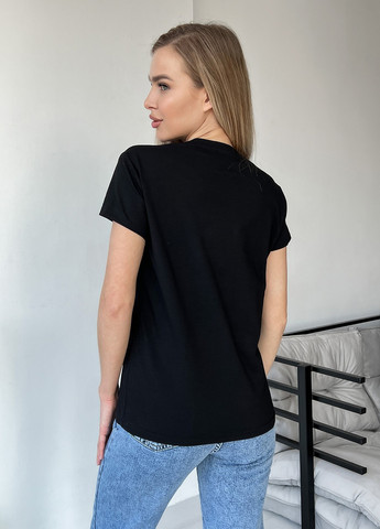 Черная летняя футболка женская с коротким рукавом ISSA PLUS WN20-449
