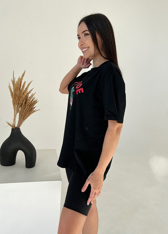 Черная летняя футболка женская с коротким рукавом ISSA PLUS WN20-458