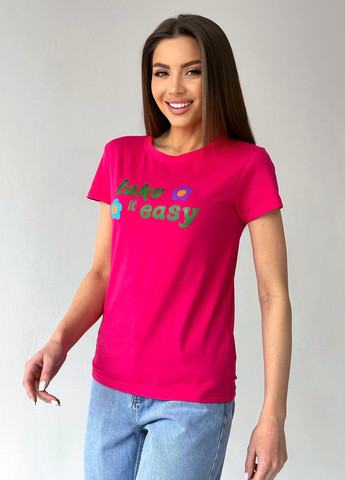 Малиновая летняя футболка женская с коротким рукавом ISSA PLUS WN20-452
