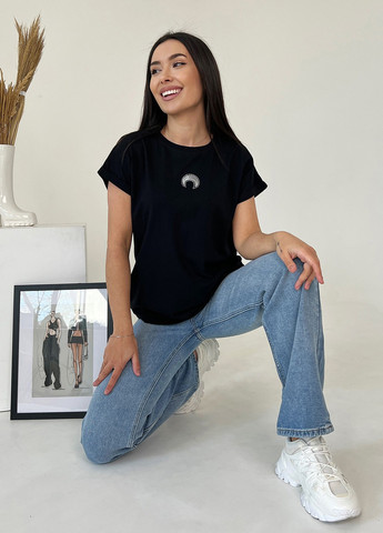 Чорна літня футболка жіноча з коротким рукавом ISSA PLUS WN20-453