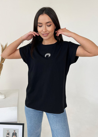 Чорна літня футболка жіноча з коротким рукавом ISSA PLUS WN20-453