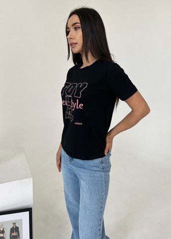 Чорна літня футболка жіноча з коротким рукавом ISSA PLUS WN20-463