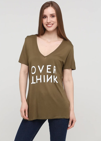 Хаки (оливковая) летняя удлиненная футболка с надписью Lefties