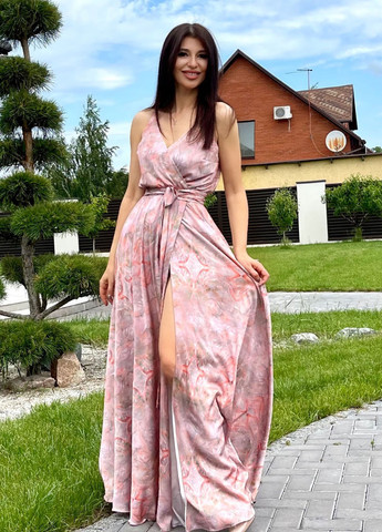Персикова повсякденний елегантна сукня на тонких бретелях Jadone Fashion з квітковим принтом