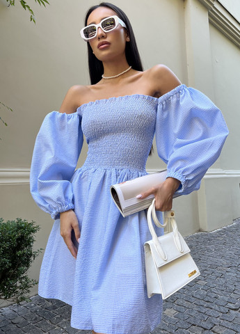 Блакитна повсякденний міні-сукня із завищеною талією Jadone Fashion однотонна