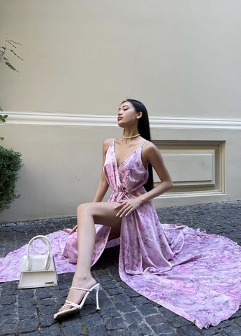 Розовое повседневный элегантное платье на тонких бретелях Jadone Fashion с цветочным принтом