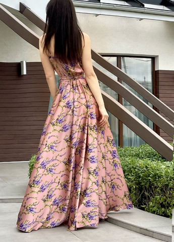 Пудрова повсякденний елегантна сукня на тонких бретелях Jadone Fashion з квітковим принтом