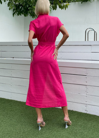 Бежевое повседневный удлиненное платье-рубашка из льняной ткани Jadone Fashion однотонное