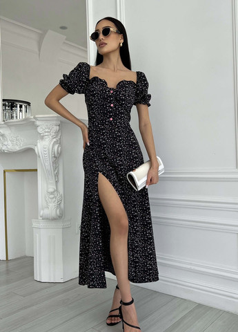 Чорна повсякденний літня сукня-міді романтичного крою. Jadone Fashion з квітковим принтом