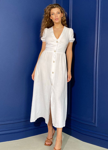 Белое повседневный платье-миди с муслина Jadone Fashion однотонное