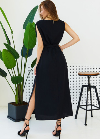Черное повседневный летнее платье из американского крепа Jadone Fashion однотонное