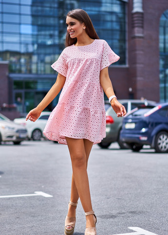 Персиковое повседневный легкое платье мини из прошвы Jadone Fashion однотонное