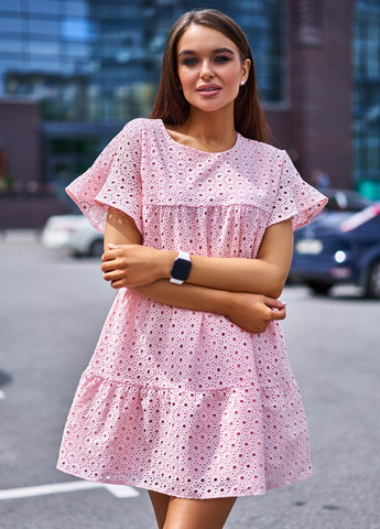 Персиковое повседневный легкое платье мини из прошвы Jadone Fashion однотонное