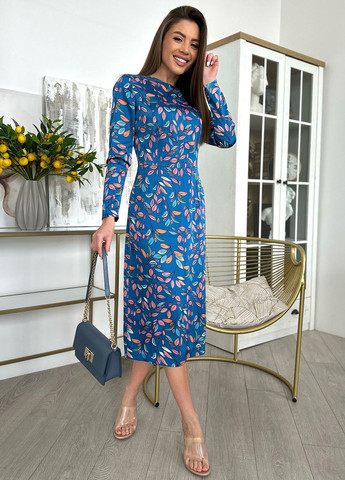 Блакитна повсякденний сукня жіноча футляр ISSA PLUS з квітковим принтом