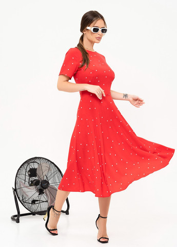 Красное повседневный платье женское клеш ISSA PLUS в горошек