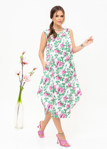 Комбинированное повседневный платье женское клеш ISSA PLUS с цветочным принтом