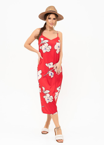 Красное повседневный платье женское платье-комбинация ISSA PLUS с цветочным принтом