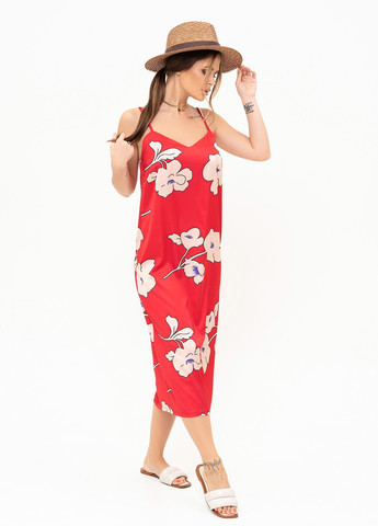 Красное повседневный платье женское платье-комбинация ISSA PLUS с цветочным принтом