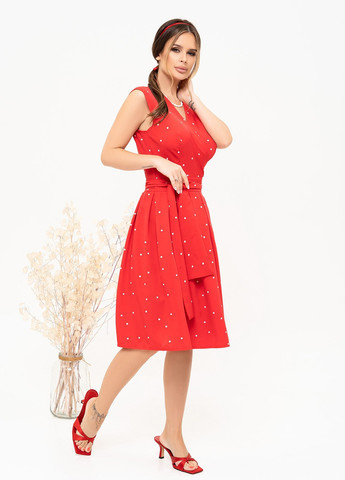 Червона повсякденний сукня жіноча на запах ISSA PLUS в горошок
