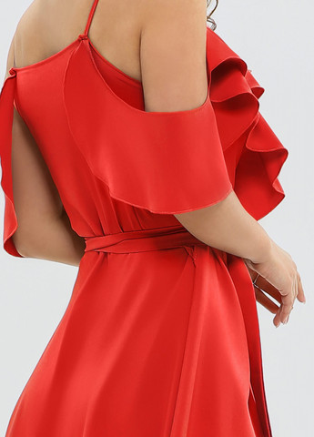 Красное повседневный платье женское на запах ISSA PLUS однотонное