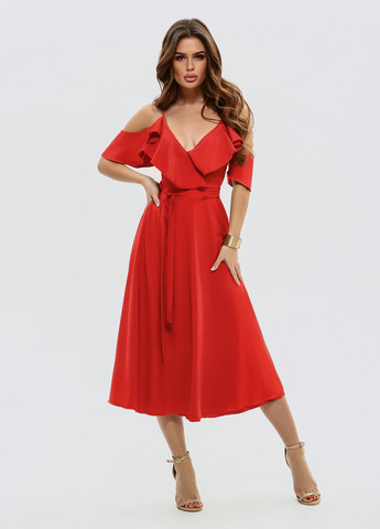 Червона повсякденний сукня жіноча на запах ISSA PLUS однотонна