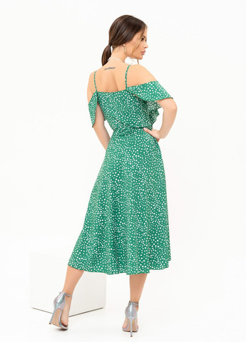 Зелена повсякденний сукня жіноча на запах ISSA PLUS в горошок