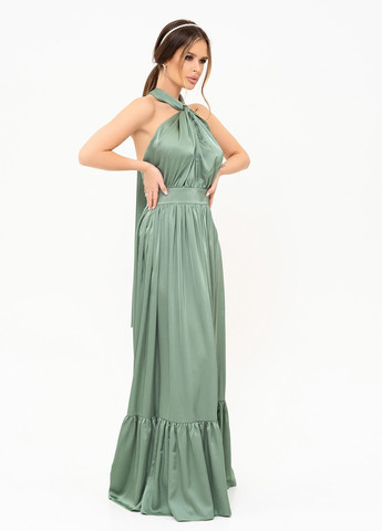 Оливковое повседневный платье женское с открытой спиной ISSA PLUS однотонное