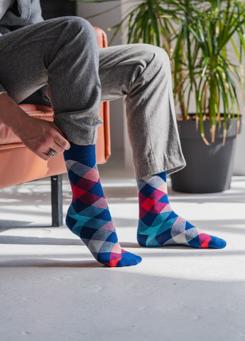Шкарпетки з принтом ромби високі безшовні дихаючі якісні ORGANIC cotton сині носки 39-41 men's арт. 31020 JILL ANTONY (258614259)
