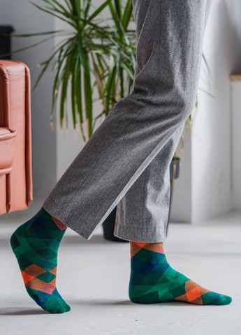 Шкарпетки з принтом ромби високі безшовні дихаючі якісні ORGANIC cotton зелені носки 39-41 men's арт. 31020 JILL ANTONY (258614255)