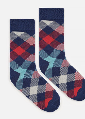 Сині набір шкарпеток 3 пари з принтом ромби високі безшовні дихаючі якісні organic cotton носки 42-43 men's JILL ANTONY геометричні (258614260)