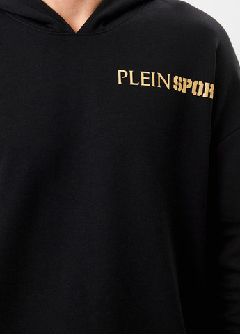 Мужское черное худи с надписью логотипом Plein Sport (258626746)