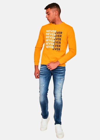 Мужской желтый свитер свитшот Antony Morato - Приталенный, Прямой крой надпись желтый кэжуал хлопок, трикотаж - (258626743)