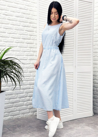 Голубое кэжуал длинное летнее платье "айрис" Fashion Girl в клетку