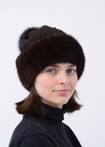 Женская вязаная норковая шапка с помпоном Меховой Стиль ажур (258653053)