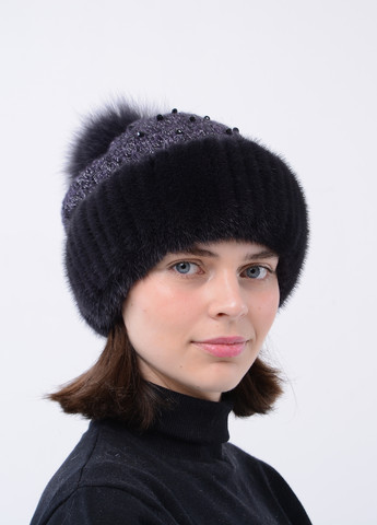 В'язана жіноча норкова шапка з помпоном Меховой Стиль ажур (258653051)