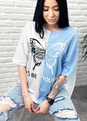 Блакитна літня літня жіноча футболка з коротким рукавом Fashion Girl Butterfly