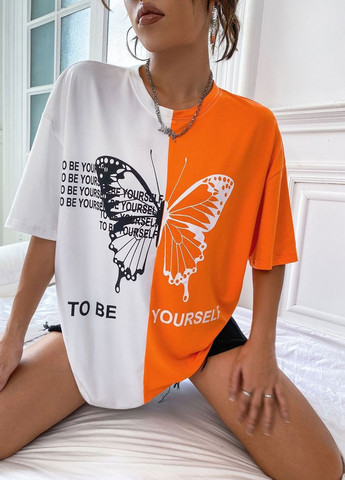Оранжевая летняя летняя женская футболка с коротким рукавом Fashion Girl Butterfly