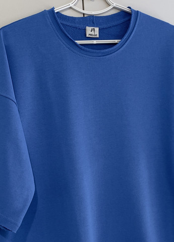 Синя повсякденний сукня-футболка повсякденна спортивна літня із двонитки пеньє синій електрик сукня-футболка Melgo однотонна