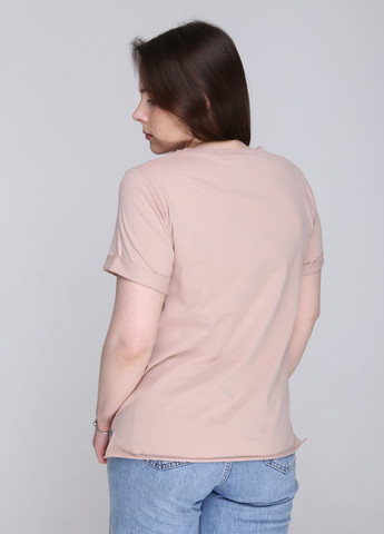 Бежева всесезон футболка жіноча бежева пряма з написом з коротким рукавом JEANSclub Прямая