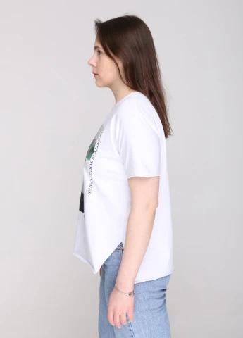 Футболка женская белая свободная с принтом JEANSclub Свободная - (258699626)