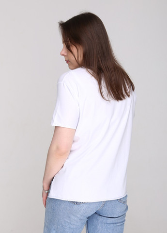 Белая всесезон футболка женская белая свободная с принтом с коротким рукавом JEANSclub Свободная