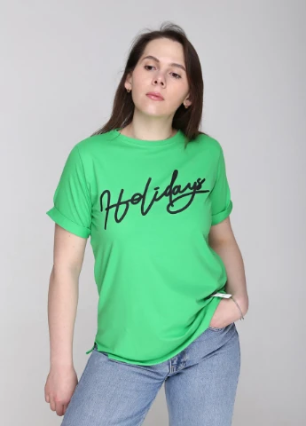 Футболка жіноча зелена пряма з написом JEANSclub Прямая - (258699628)