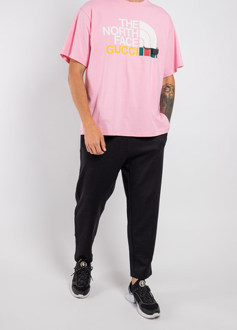 Розовая белая футболка с принтом Gucci