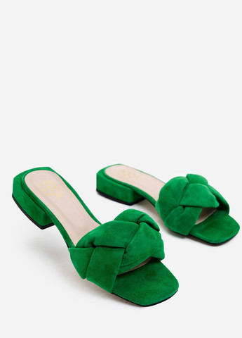 Зеленые повседневные женские шлепанцы ISSA PLUS на низком каблуке плетение