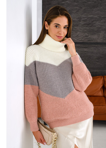 Пудровый трехцветный объемный свитер “oversize” SVTR