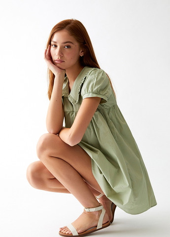 Зеленое кэжуал комбинезон-платье из хлопка с воротником Daisy Street однотонное
