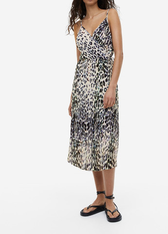 Светло-бежевое коктейльное платье H&M леопардовый