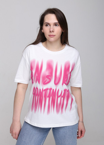 Біла всесезон футболка жіноча біла з рожевим з написом широка з коротким рукавом Whitney Свободная