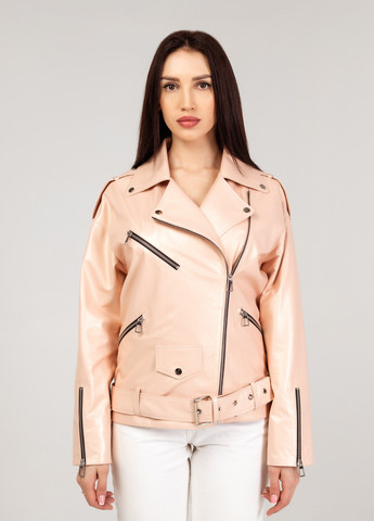 Персиковая демисезонная женская кожаная куртка весна Fabio Monti