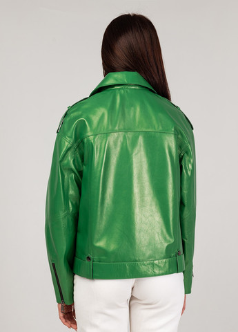 Зеленая демисезонная женская кожаная куртка весна Fabio Monti